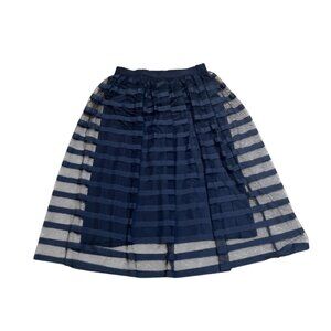 METRO WEAR Midi Skirt Size Medium Navy Blue Sheer Horizontal Stripes Lined